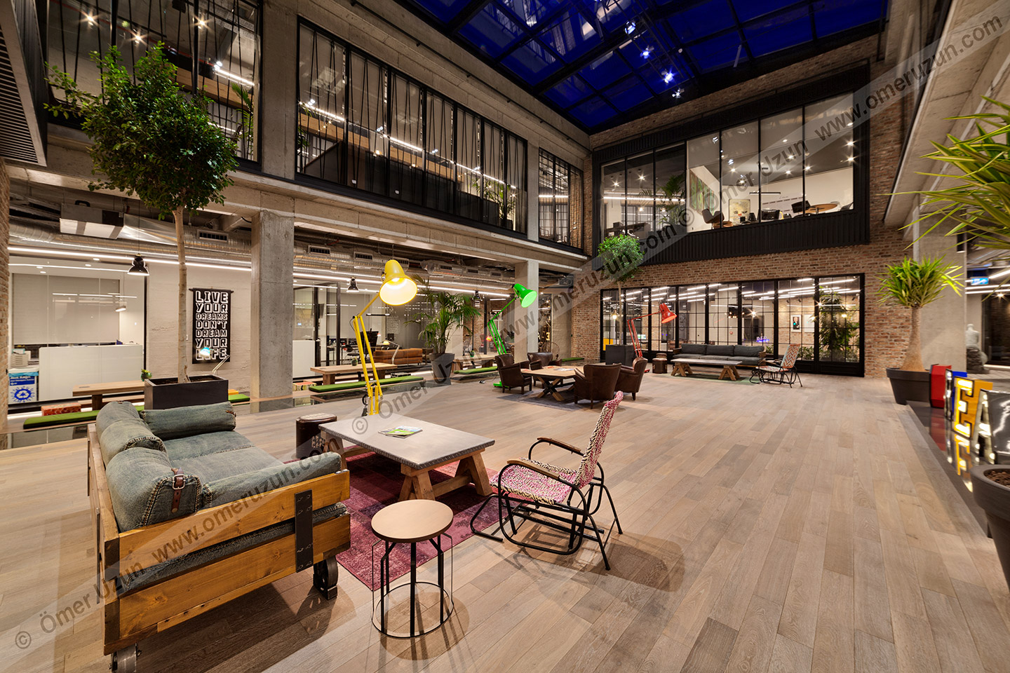 D.ream corporate office courtyard view wide angle