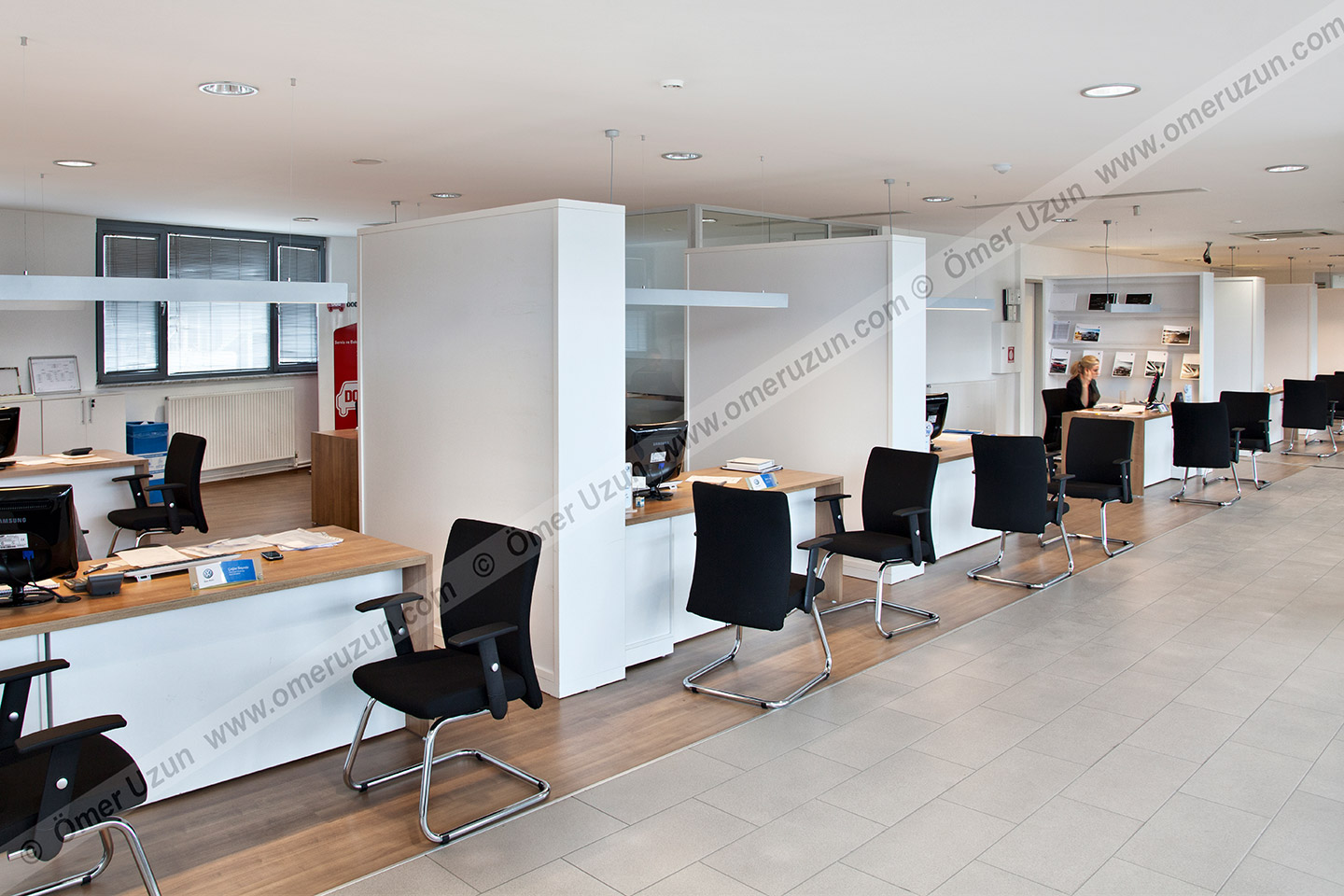 Erel Automotive Car Showroom working desks corner view
