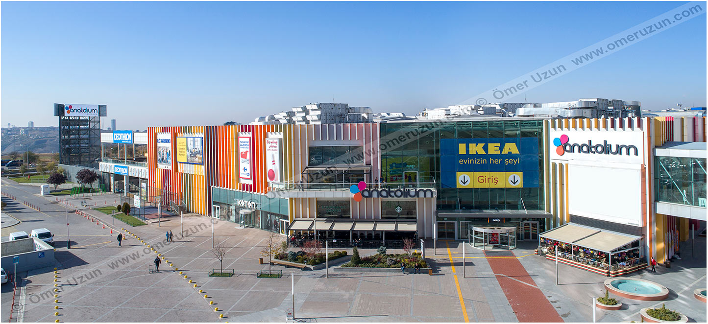 IKEA store in Turkey and Anatoium shopping mall together drone view