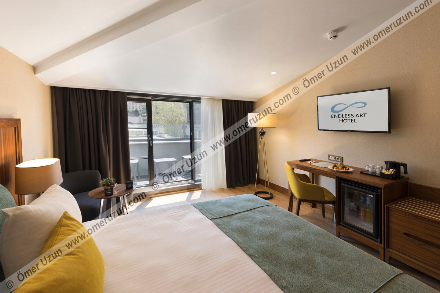 Endless Art Hotel Bedroom with Balcony View