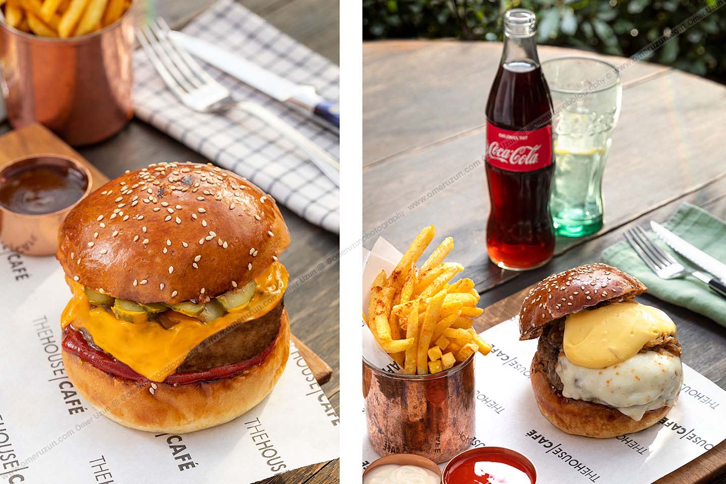 the house cafe hamburger ve patates kızartması fotoğraf çekimi