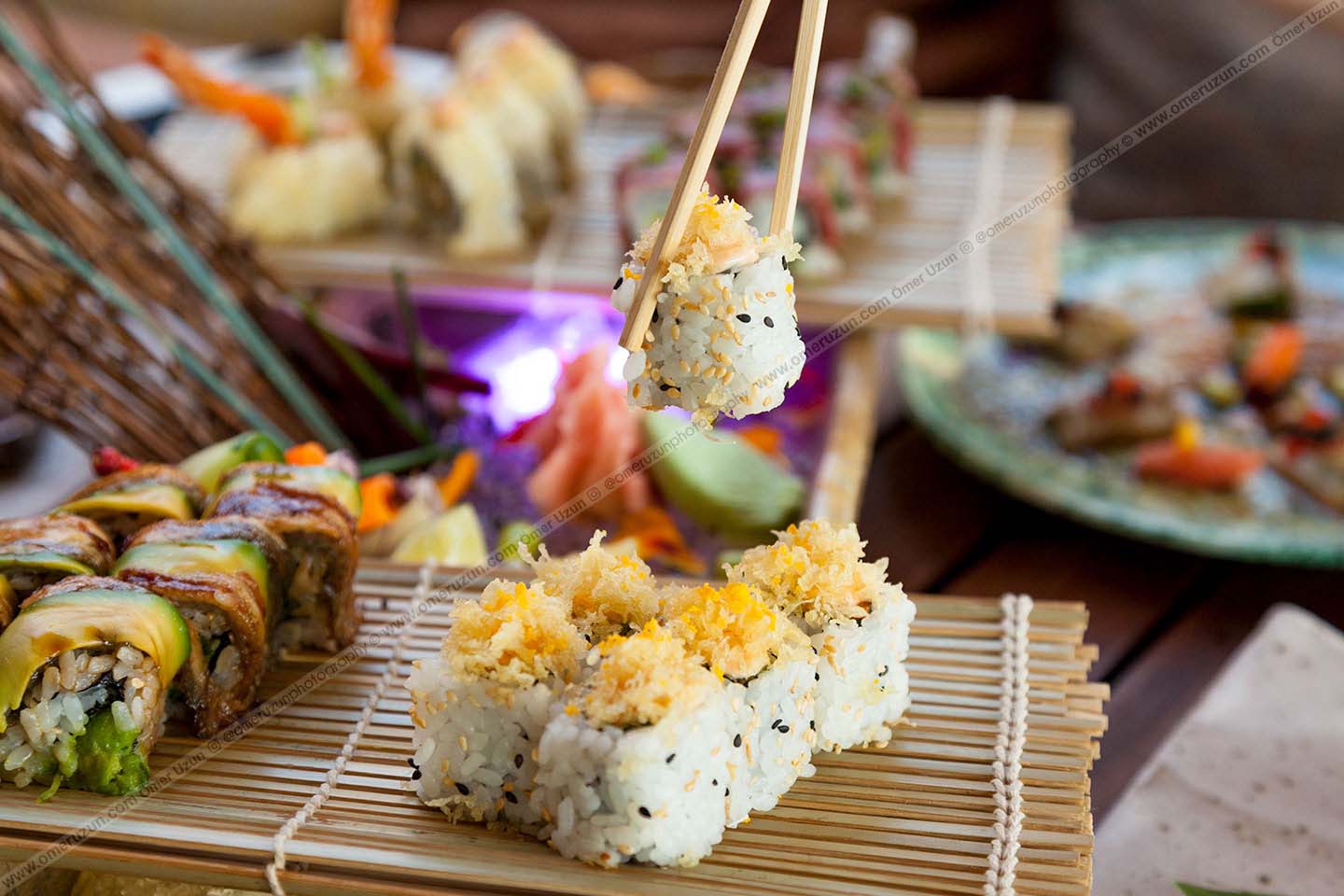 suşi yakın plan yemek fotoğraf çekimi